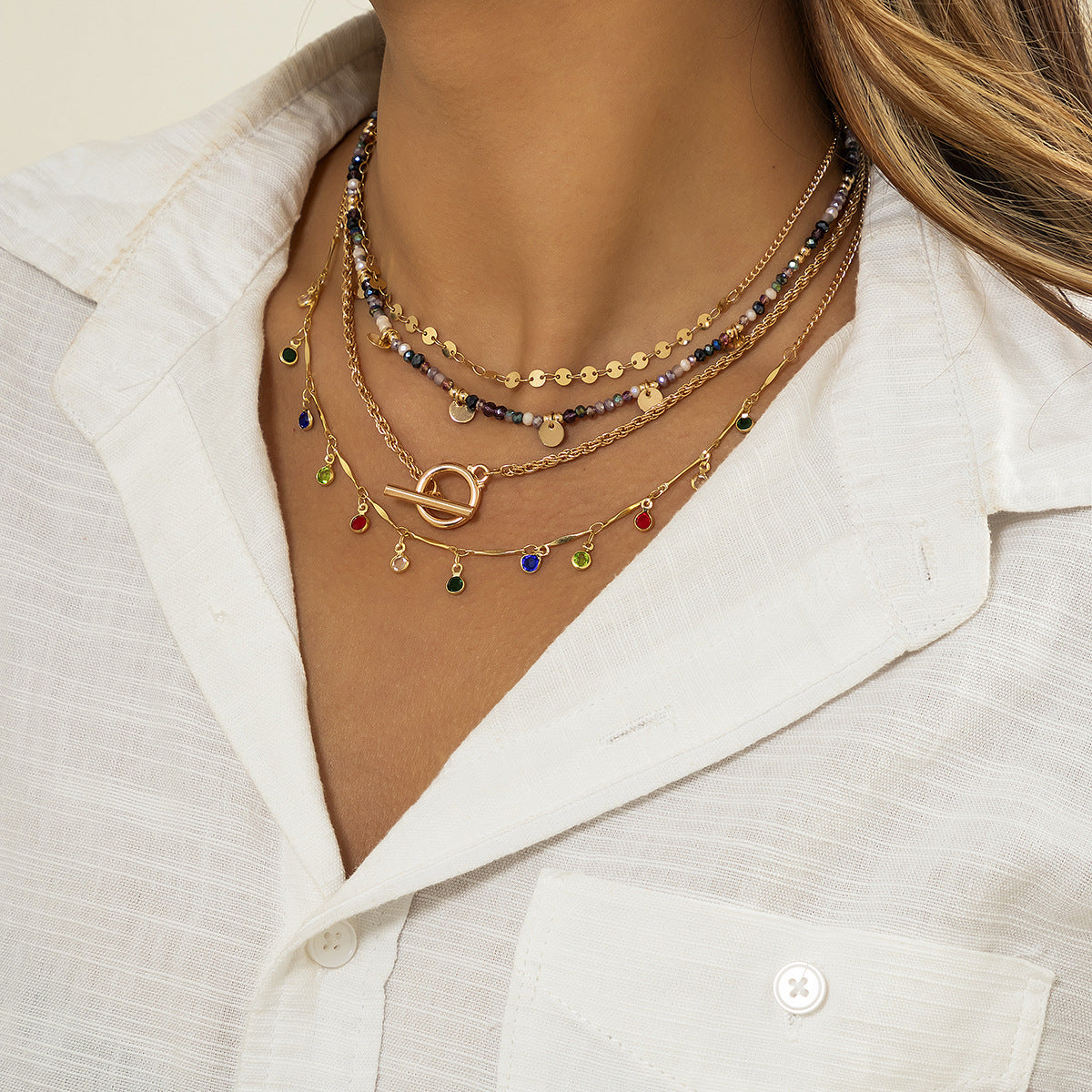 Ethnic Crystal-Style Fringe Necklace Set