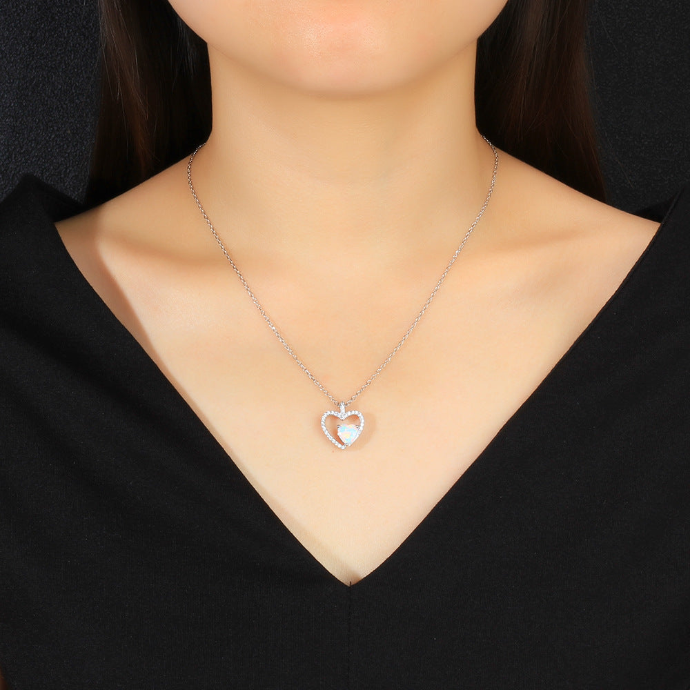 Planderful Jewelry Opal Heart Necklace in Sterling Silver with Elegant Heart Pendant
