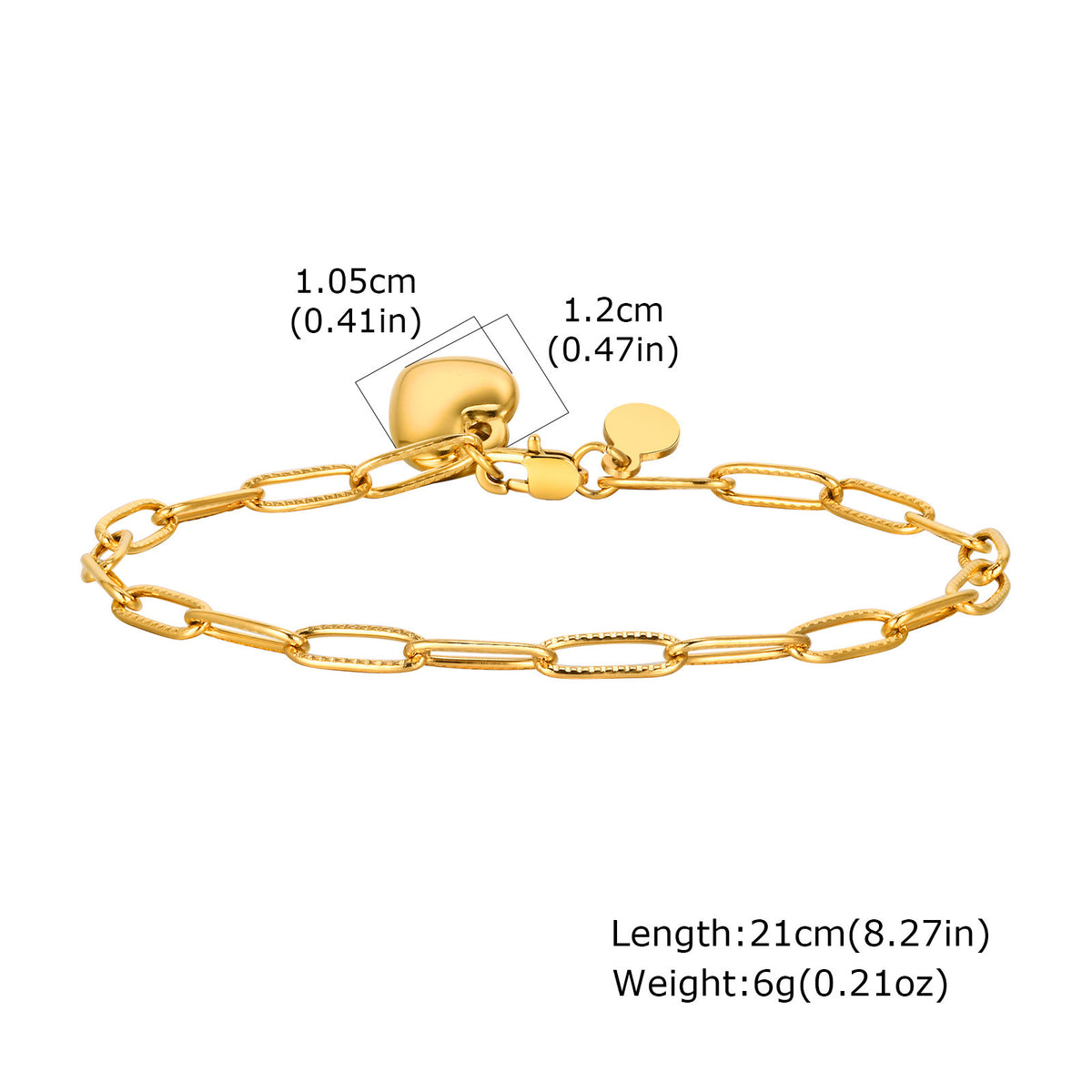 Stainless Steel Peach Heart Heart-Shaped Rectangular Chain Bracelet Women's