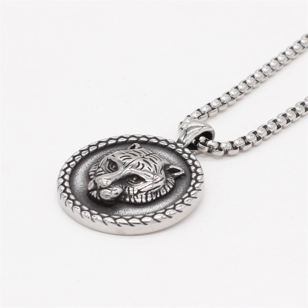 Tiger Head Pendant Necklace Titanium Steel Durable For Men Unisex Hip Hop Style Planderful