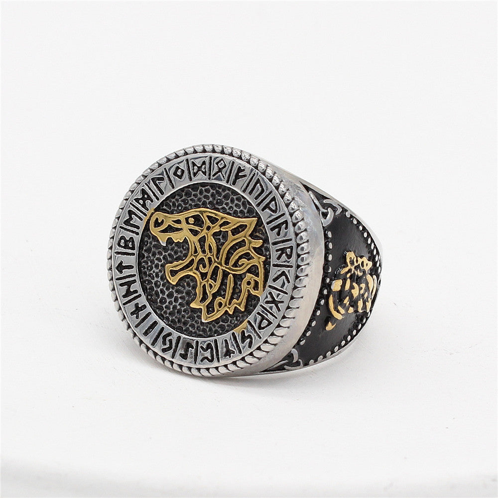 Retro European and American Icewolf Men's Titanium Steel Ring