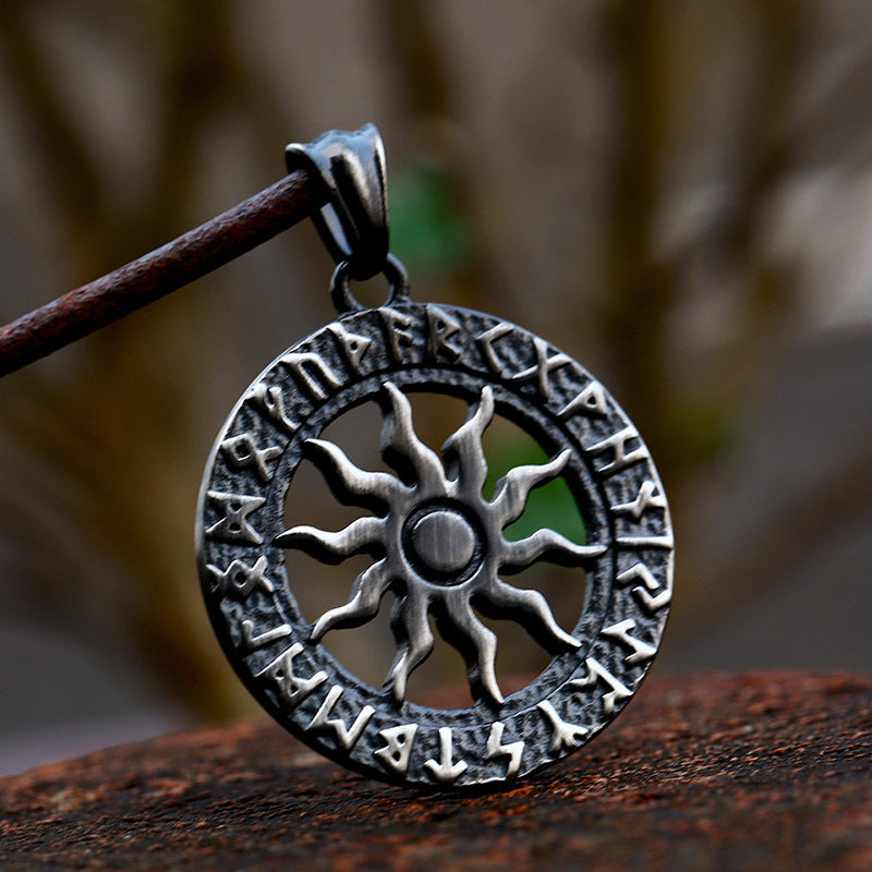 Viking-Inspired Titanium Steel Compass Pendant for Men - Retro Electroplated Black Stainless Steel Wholesalers
