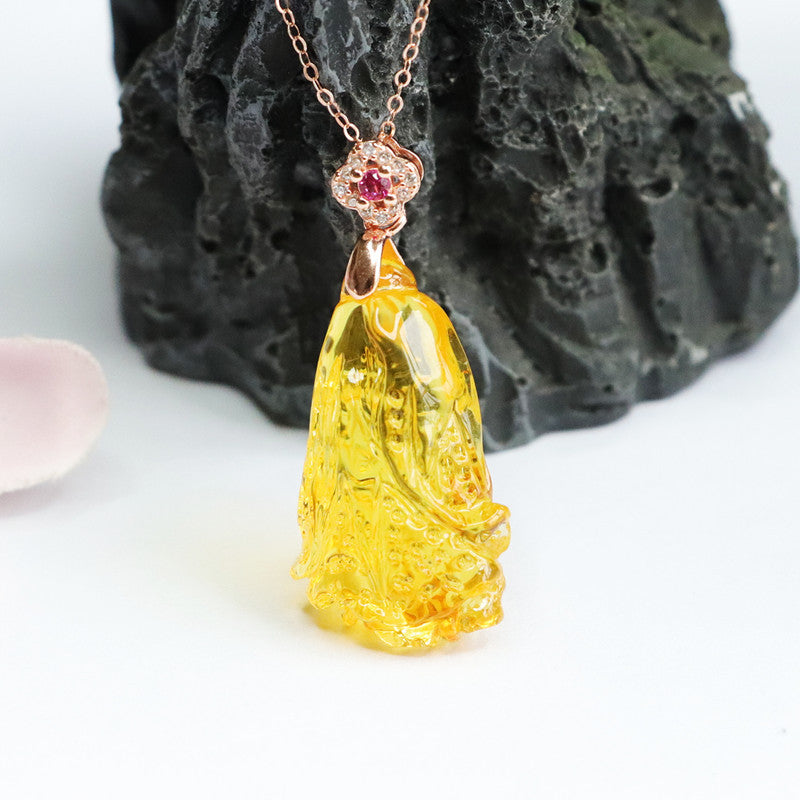 Sterling Silver Rose Gold Necklace with Beeswax Amber Pendant