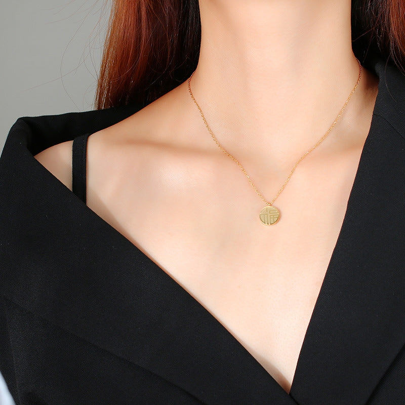 Stainless Steel Fu Necklace Gold Personalized Pendant Steel