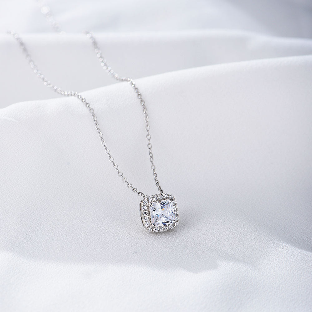 Korean Version S925 Sterling Silver Geometric Square Zircon Necklace Small