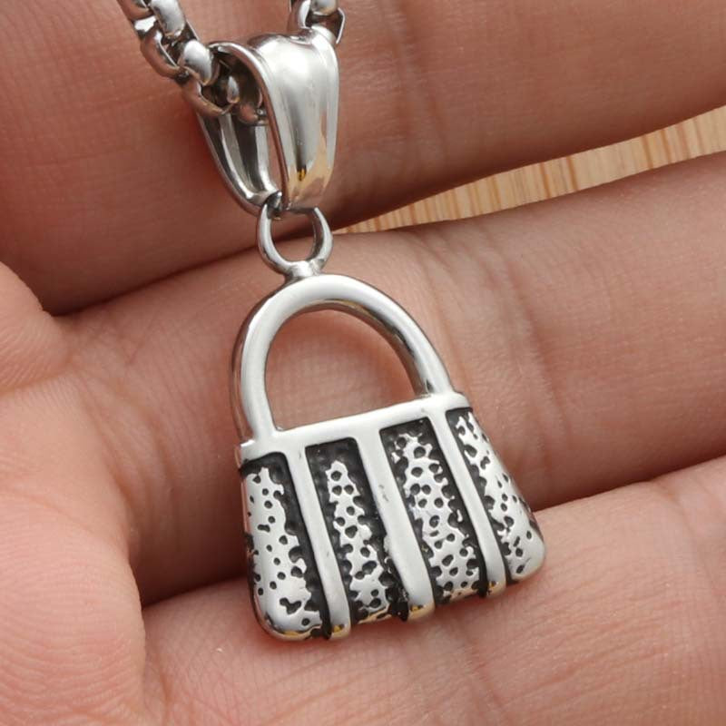 Punk-Inspired Titanium Steel Handbag Pendant Necklace for Trendy Women