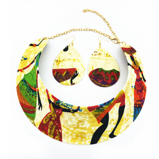 Exaggerated African Fabric Choker Set with Black Necklace - Handmade Amazon Ornament from the Savanna Rhythms Collection