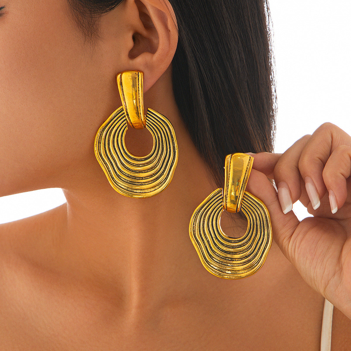 Planderful Vienna Verve Geometric Statement Earrings Exaggerated Ring Design For Women Bold Chic Accessory