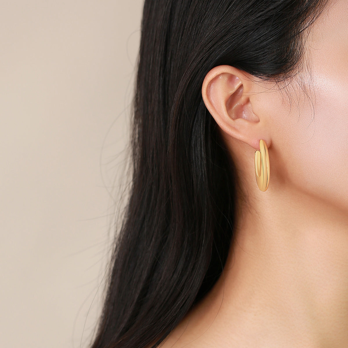 Gold-Tone Sculptural Oval Open Hoop Earrings