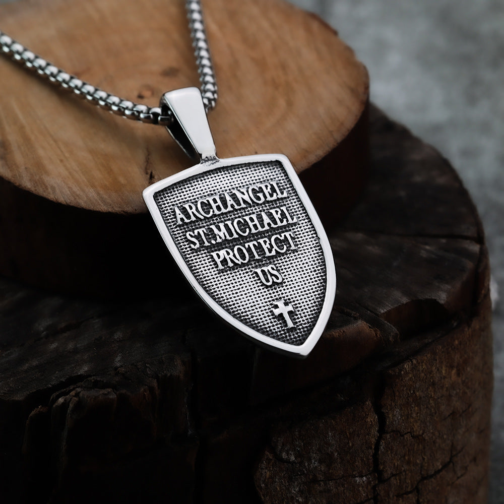 European and American Retro Men's St. Michael Necklace Pendant