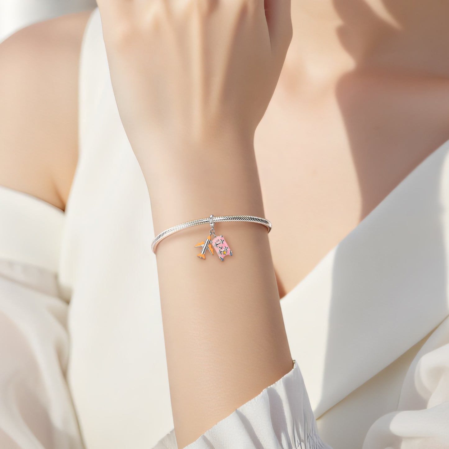 Planderful Jewelry Sterling Silver Pendant Travel Luggage Beaded Necklace For Everyday Wear