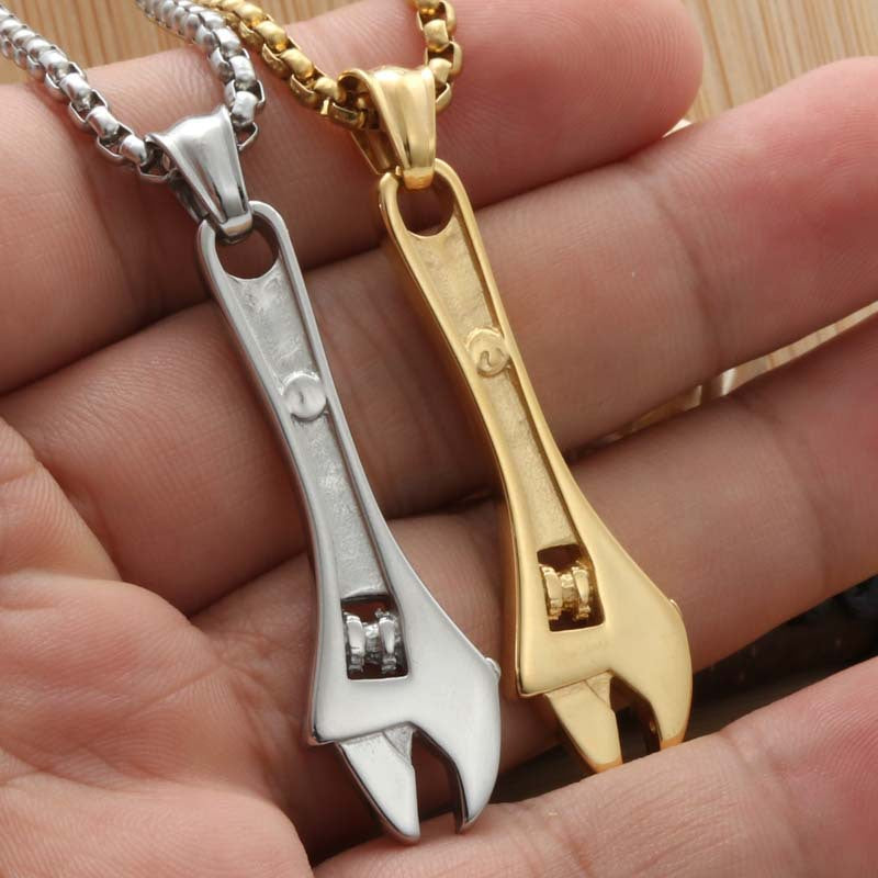 Customizable Titanium Steel Wrench Pendant - Trendy Stainless Steel Punk Necklace for Men