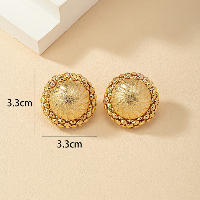 Vienna Verve Metal Circle Stud Earrings - Distressed Design French Retro Style