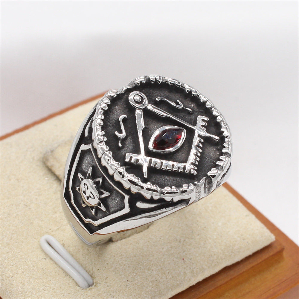 Planderful Everyday Genie – European and American Personalized Retro Freemasonry Men's Titanium Steel Ring