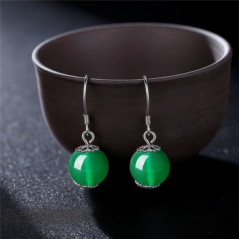 Green and Red Chalcedony Sterling Silver Ear Hook Earrings by Planderful Collection