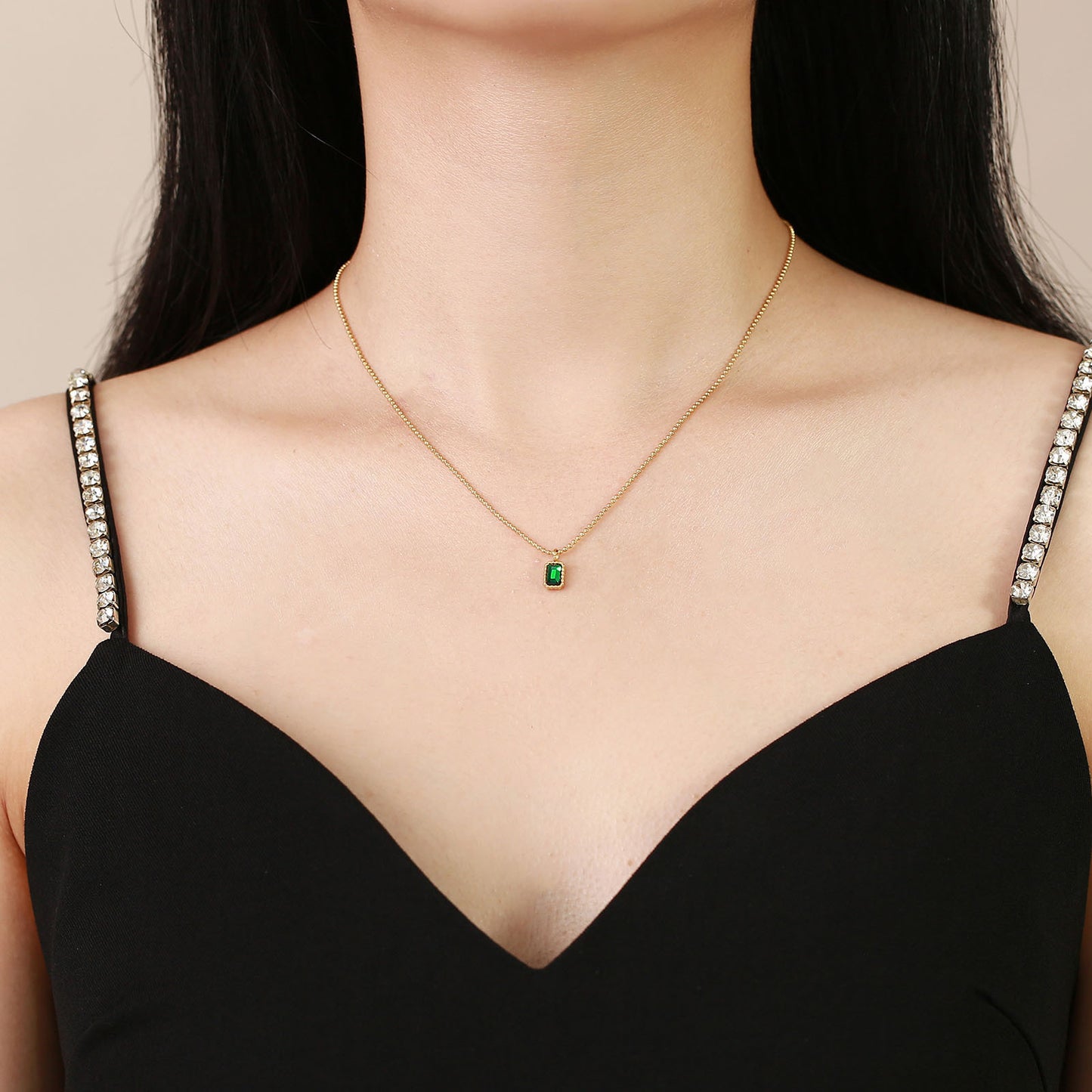 Stainless Steel Emerald Green Necklace Jewelry Wholesale
