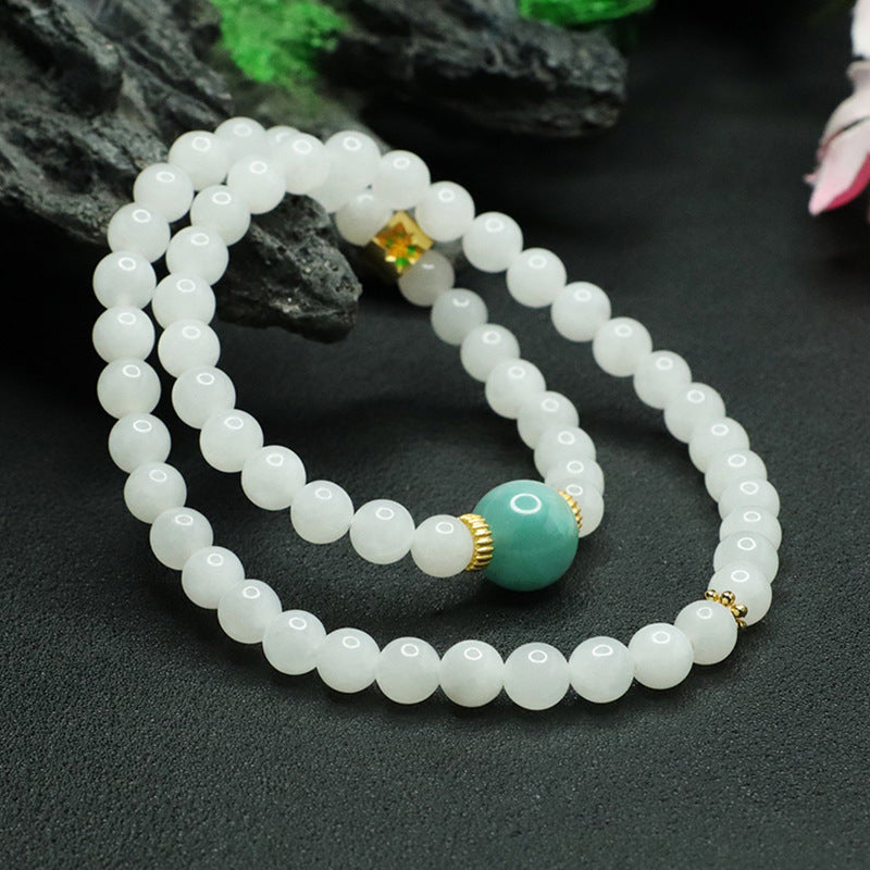 White Jade Sea Pattern Sterling Silver Bracelet