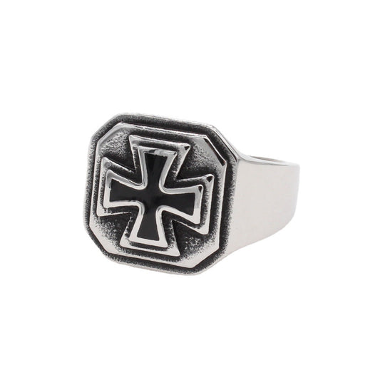 Iron Cross Square Titanium Steel Ring for Men