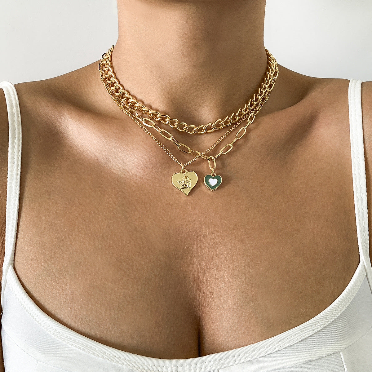Peach Heart Angel Necklace Set By Planderful Vienna Verve For Women Oil Drop Charm And Stacked Statement Cross Chain