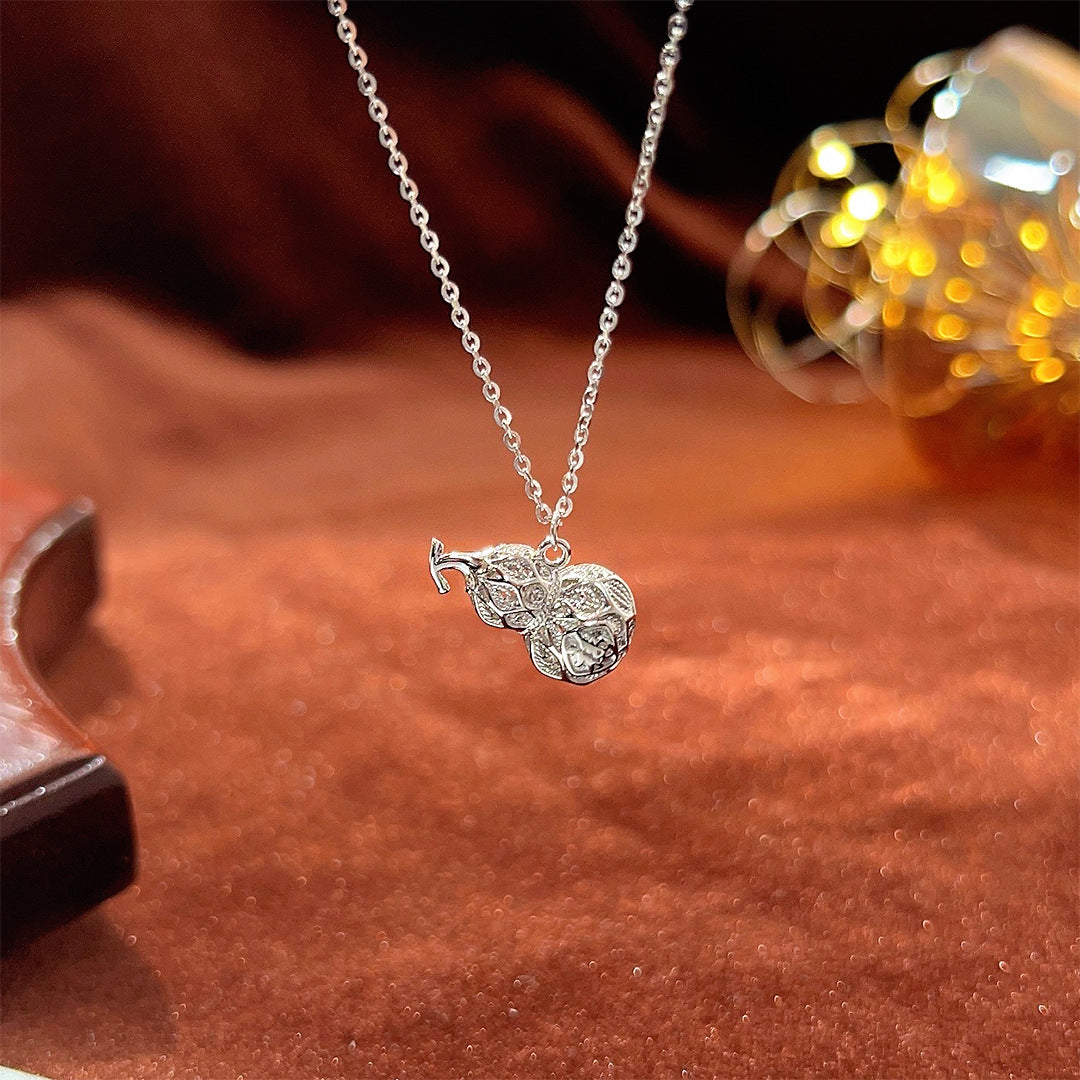 S925 Sterling Silver Hollow Filigree Gourd Necklace Women's Trendy Collarbone Chain
