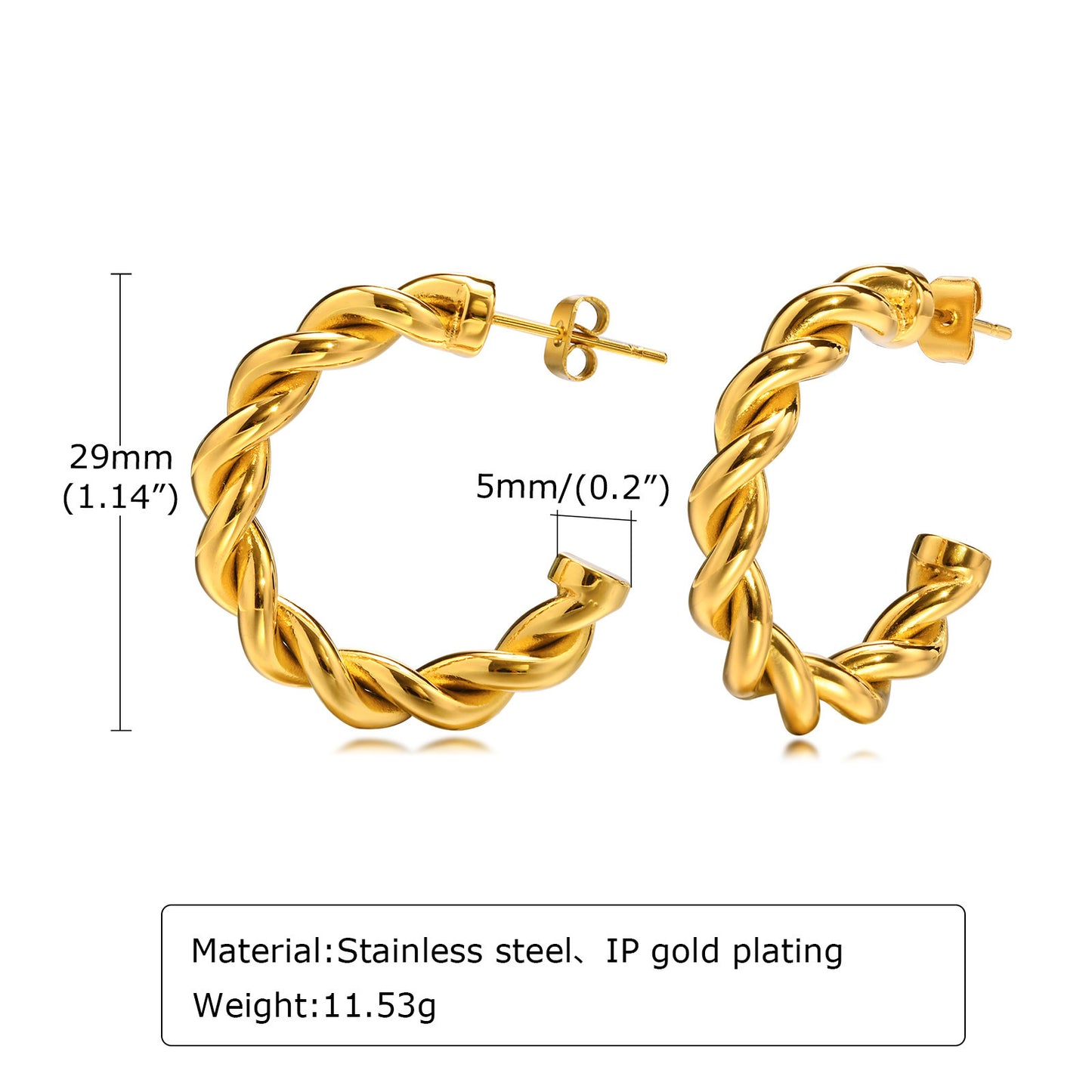 Stainless Steel Twist Earrings Gold Women's Fashion Jewelry