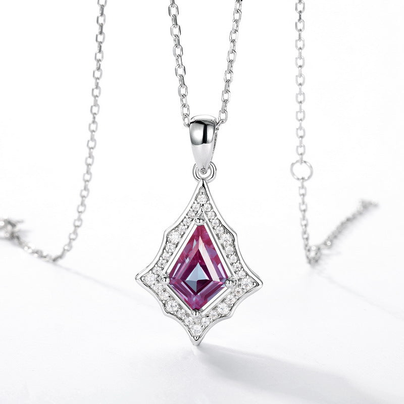 S925 Sterling Silver Lab-Grown Alexandrite Kite Pendant Necklace