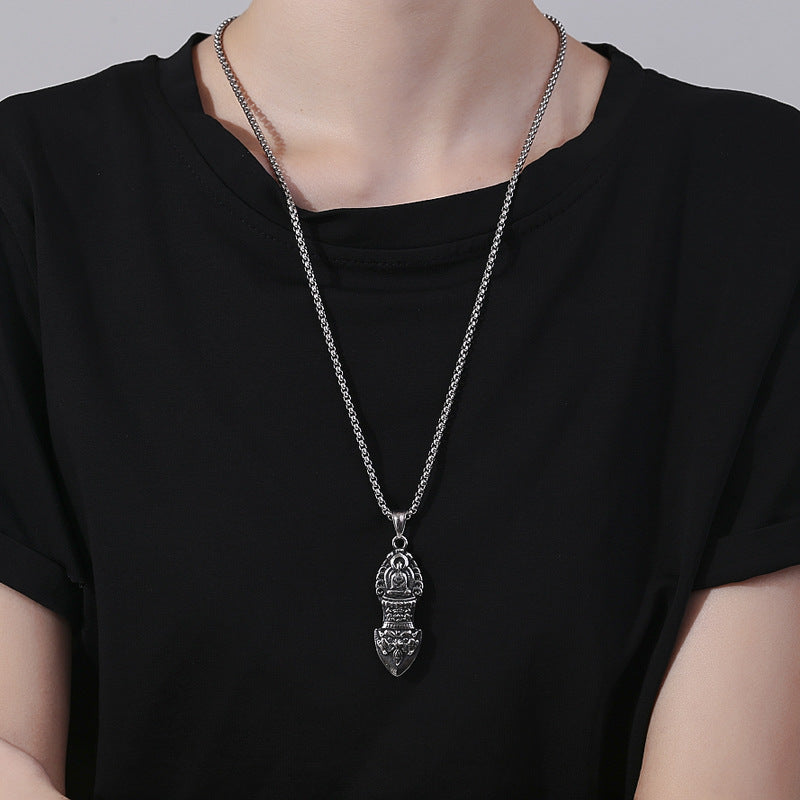 Steel Necklace - Vintage Vajra Pendant Ethnic Double-Headed Design For Everyday Wear