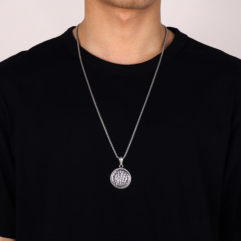 custom vintage hammer-style stainless steel men's pendant with unique knock pattern