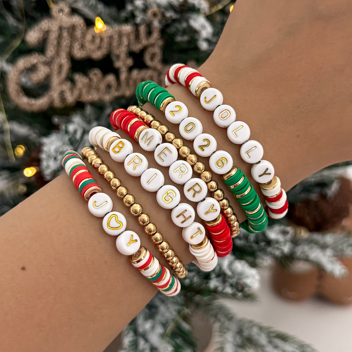 Planderful Collection Vienna Verve Elastic Beaded Christmas Bracelet For Women Gift For Her Festive Statement Jewelry