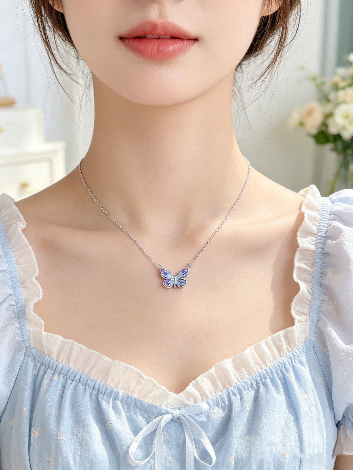 Enamel Gradient Butterfly Necklace