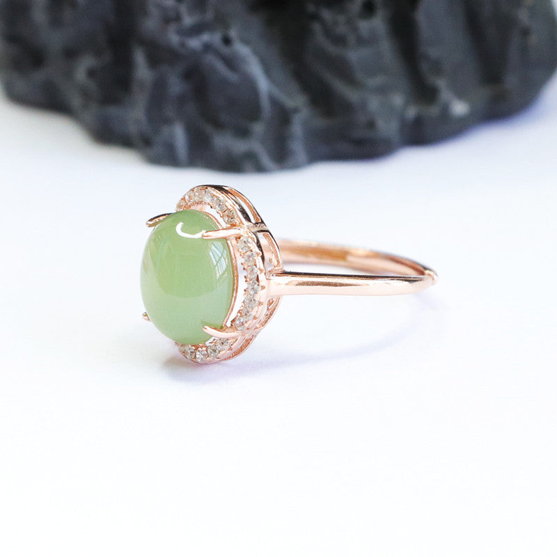 The Fortune's Favor Collection: Sterling Silver Petal Zircon Ring with Hetian Jade