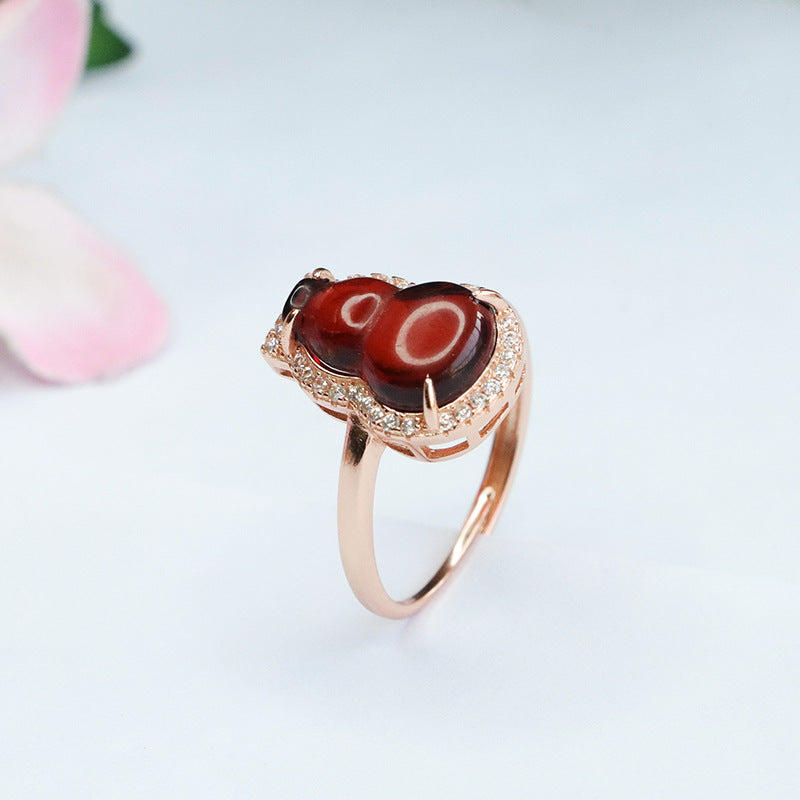 Amber Gourd Zircon Halo Sterling Silver Ring