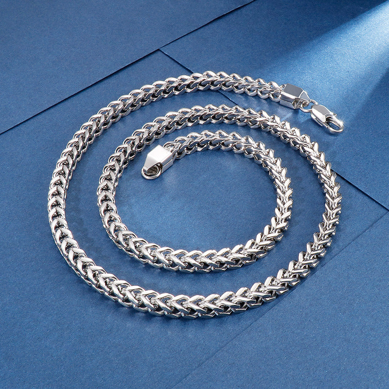 Versatile Men's Titanium Steel Chain Necklace and Bracelet Set - Japanese and South Korean Fashion Style