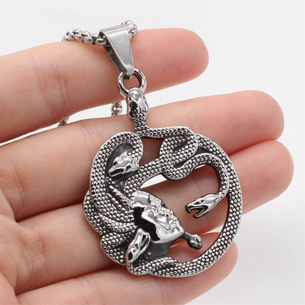 Planderful Jewelry Medusa Snake Head Pendant In Titanium Steel For Men European Vintage Design