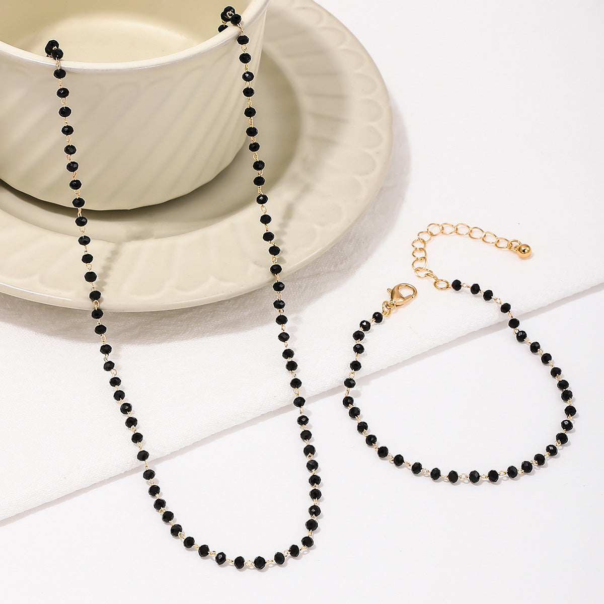 Metallic Glass Beaded Necklace and Bracelet Set - Elegant Jewelry Gift for Women