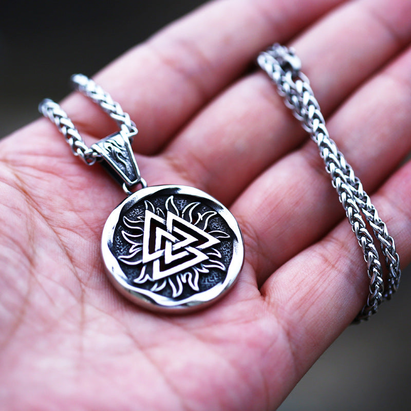 Nordic Viking Odin Triangular Titan Steel Pendant - Retro Stainless Steel Flame Pendant for Men