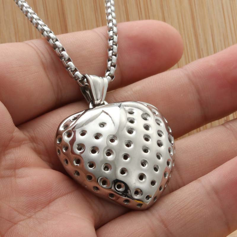 Titanium Steel Strawberry Pendant Necklace - Retro Punk Style for Men and Women