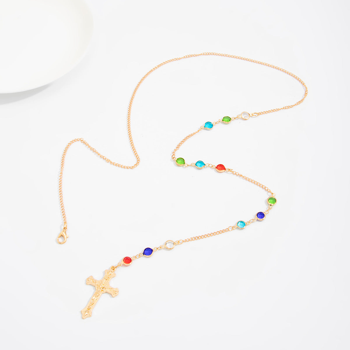 Crystal-Style Cross Back Chain Necklace