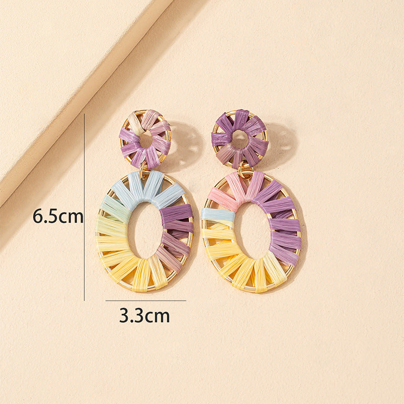 Handcrafted Lafite Grass Earrings - Vibrant Oval INS Style, Statement Jewelry for Women