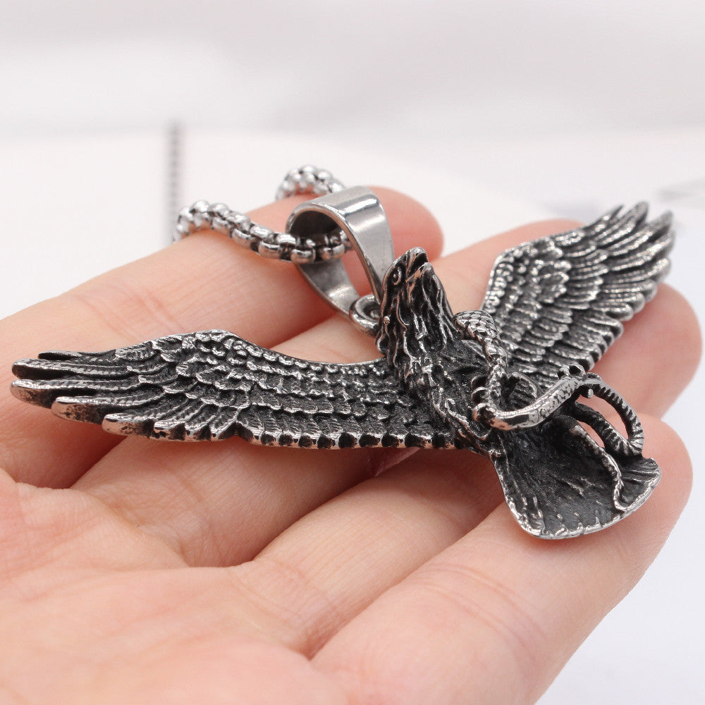 Planderful Titanium Steel Pendant Unisex Retro Eagle Snake Bold Protection Statement Jewelry For Men And Women