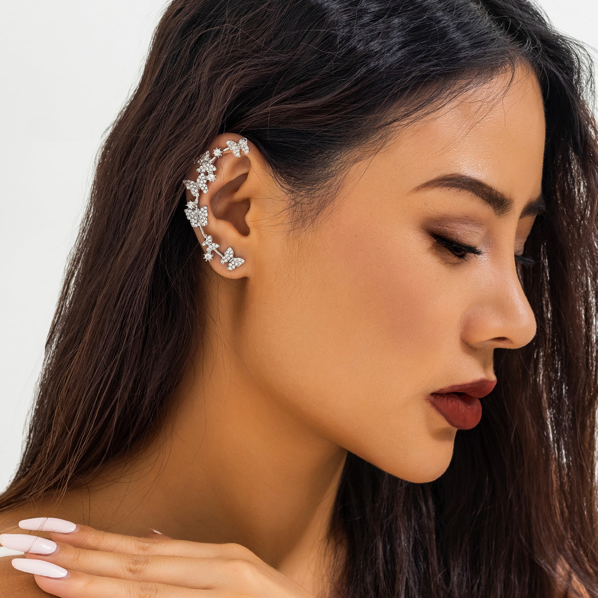 European and American Butterfly Full Diamond Contour Ear Clip Earrings