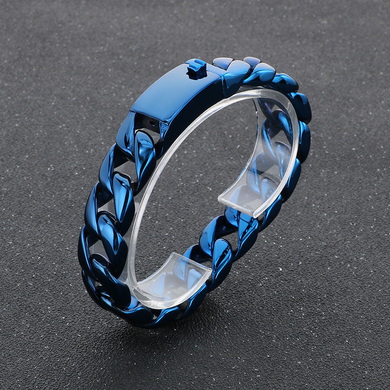 Planderful Mens Titanium Cuban Chain Bracelet Electroplated