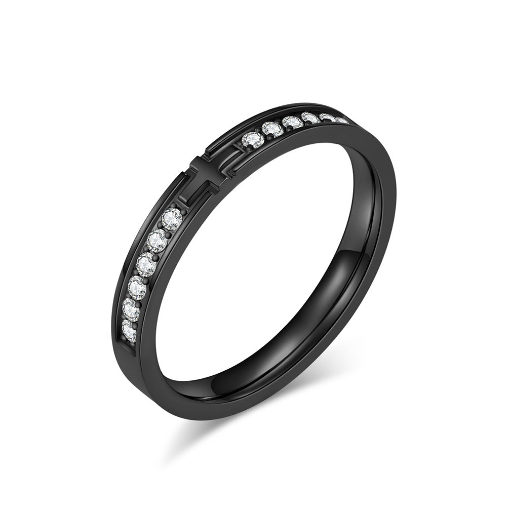 Titanium Steel Zircon-Encrusted Cross Love Ring for All