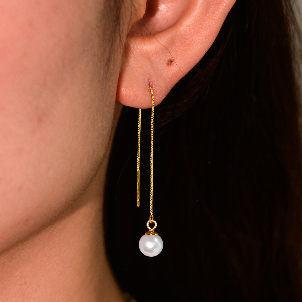 Sterling Silver Fringed Natural Pearl Pendant Earrings Long Chain Planderful Jewelry For Elegant Women