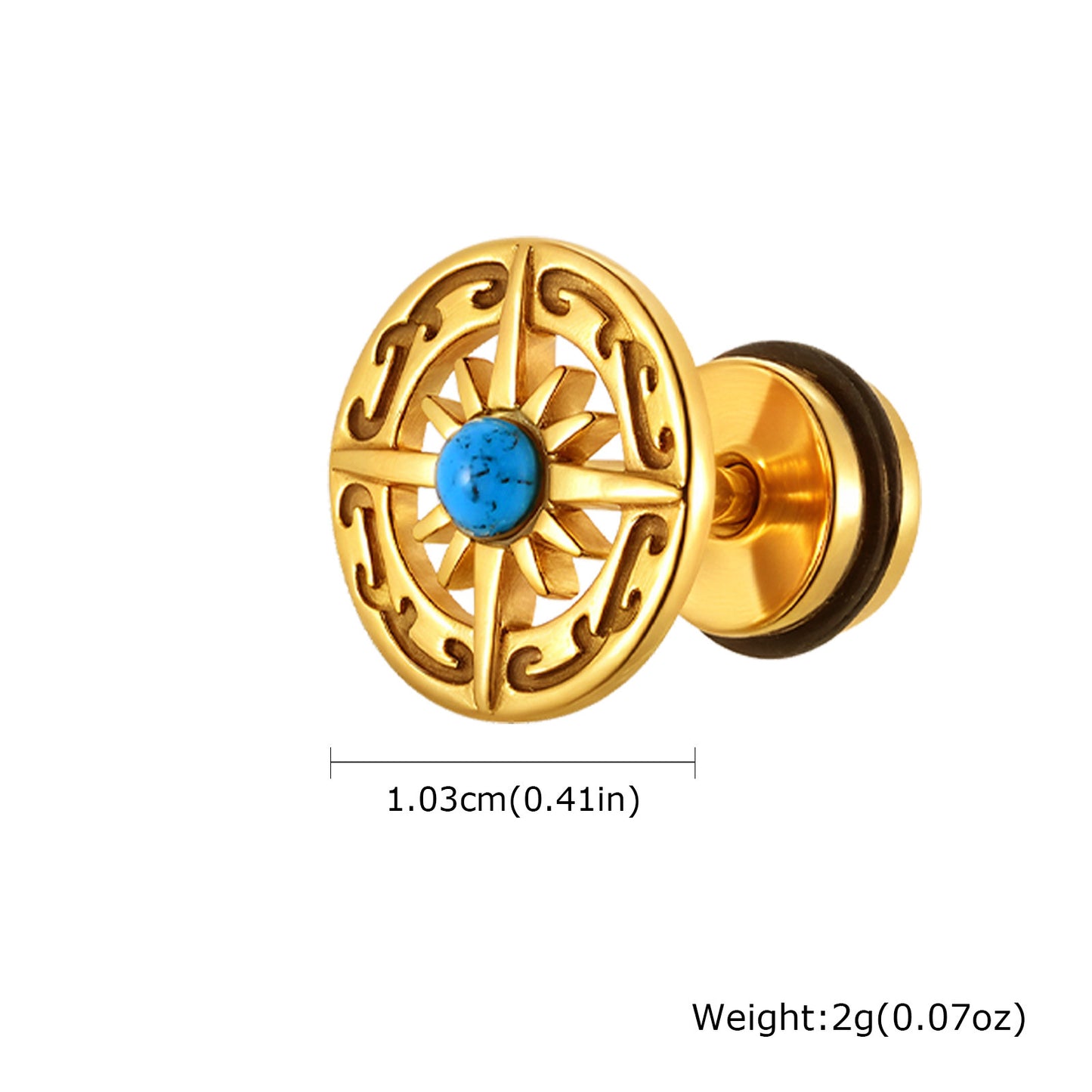 Planderful Turquoise Compass Stud Earrings Stainless For Men