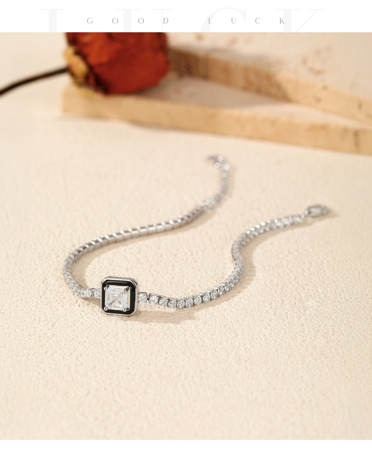 925 Sterling Silver Black Enamel Zircon Bracelet
