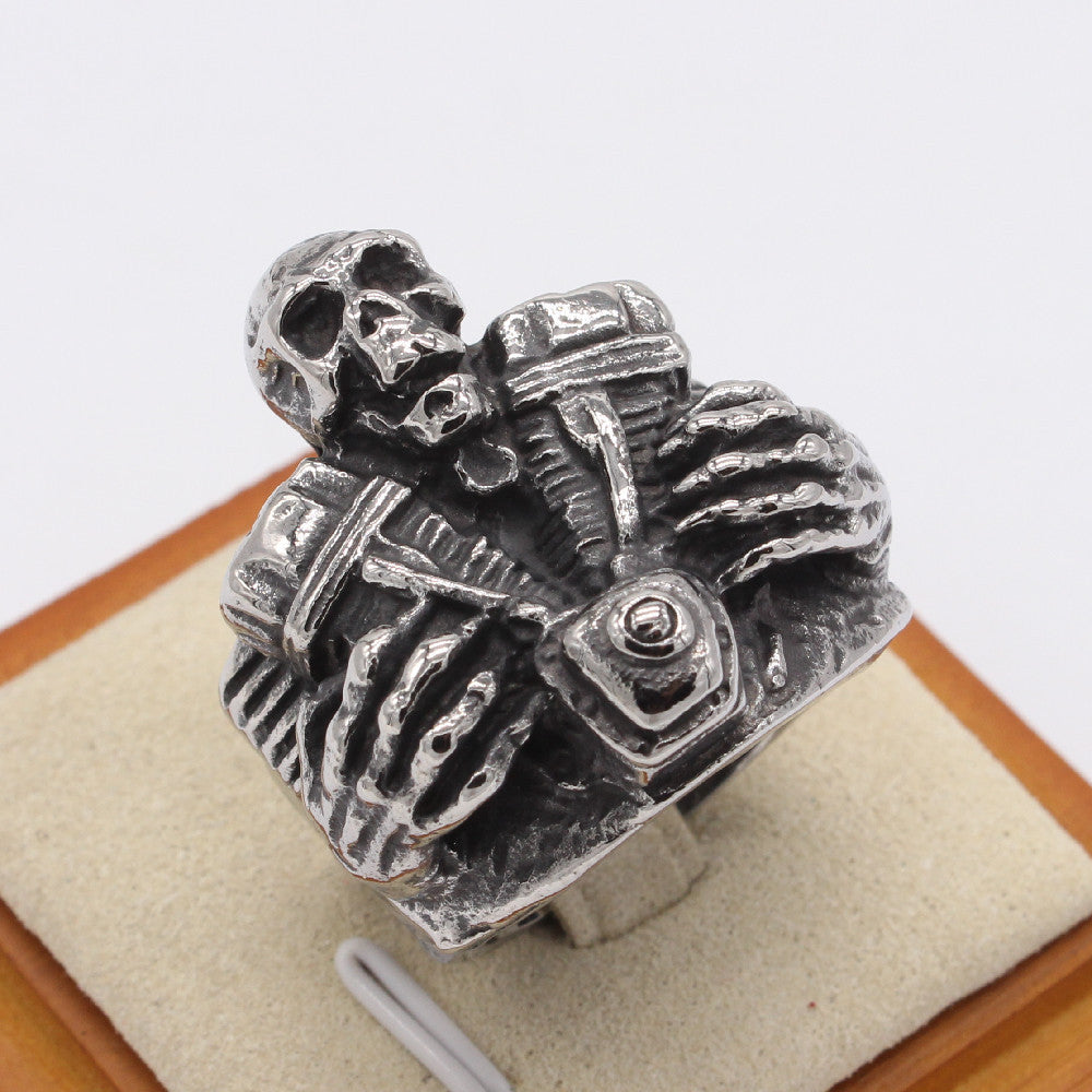 Halloween Motorcycle Skull Titanium Steel Ring for Men