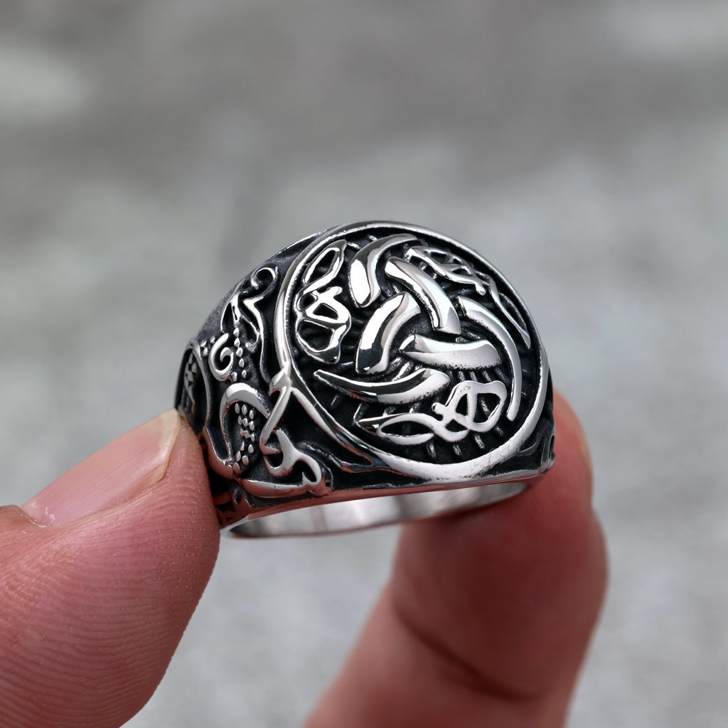 Planderful Mens Viking Celtic Knot Ring Stainless Steel Solid Retro Everyday Genie Jewelry Gift