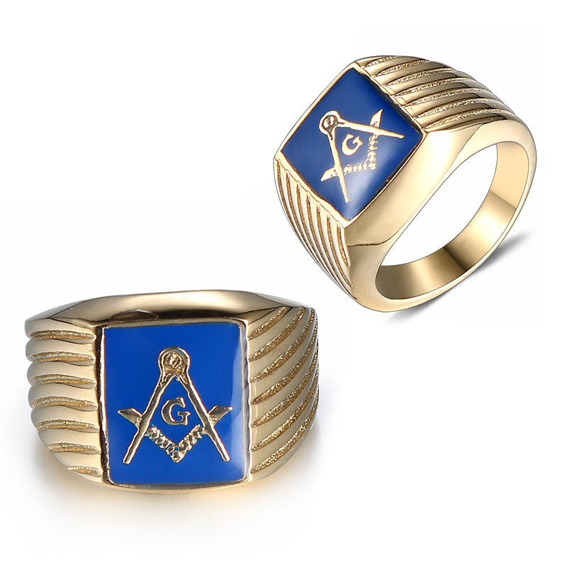 Stylish Titanium Steel Masonic Ring for Men, Retro Punk AG Logo Design in Sizes 7-16