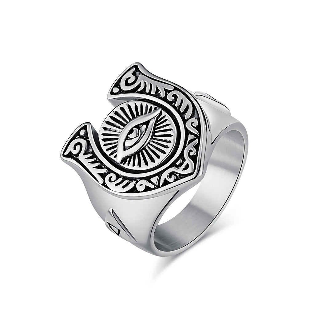 Cross-Border European American Horseshoe Eye Stainless Steel Ring for Men